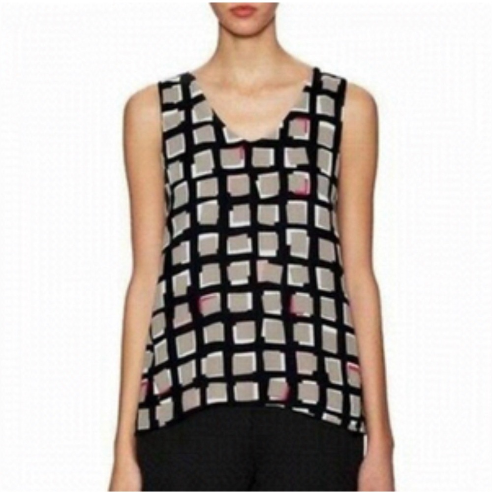 EUC Kate Spade Abstract Sweets Black Gray Geometric Sleeveless Top Tank Size 8
